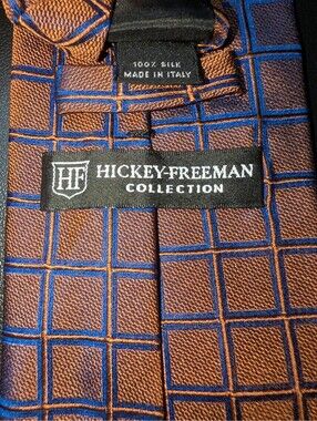 Hickey Freeman Silk Tie Bronze Blue Squares